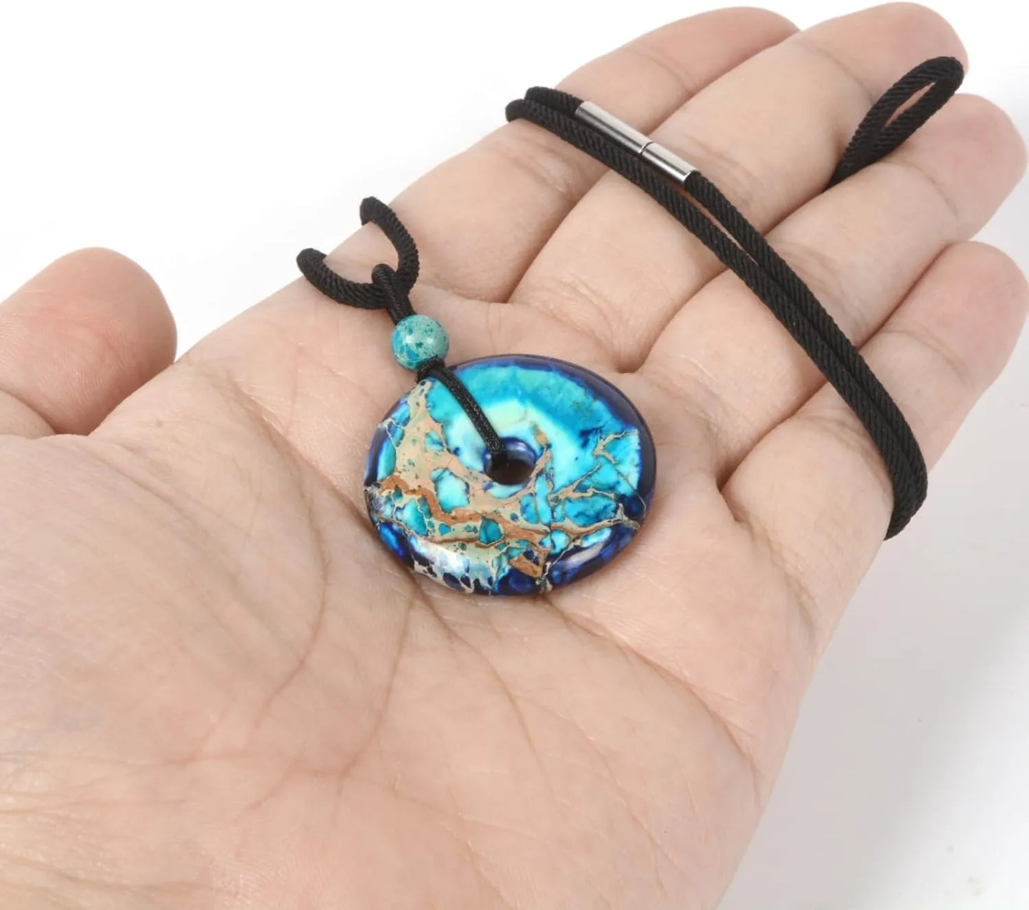 Justinstones Natural Gemstone 30mm Donut Beads Reiki Chakra Pendant Necklace Jewelry 22 Inch