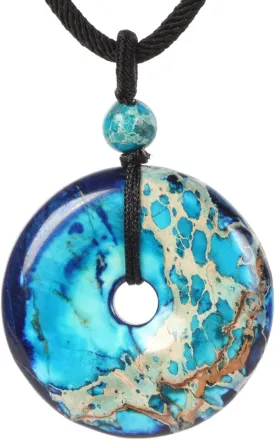 Justinstones Natural Gemstone 30mm Donut Beads Reiki Chakra Pendant Necklace Jewelry 22 Inch