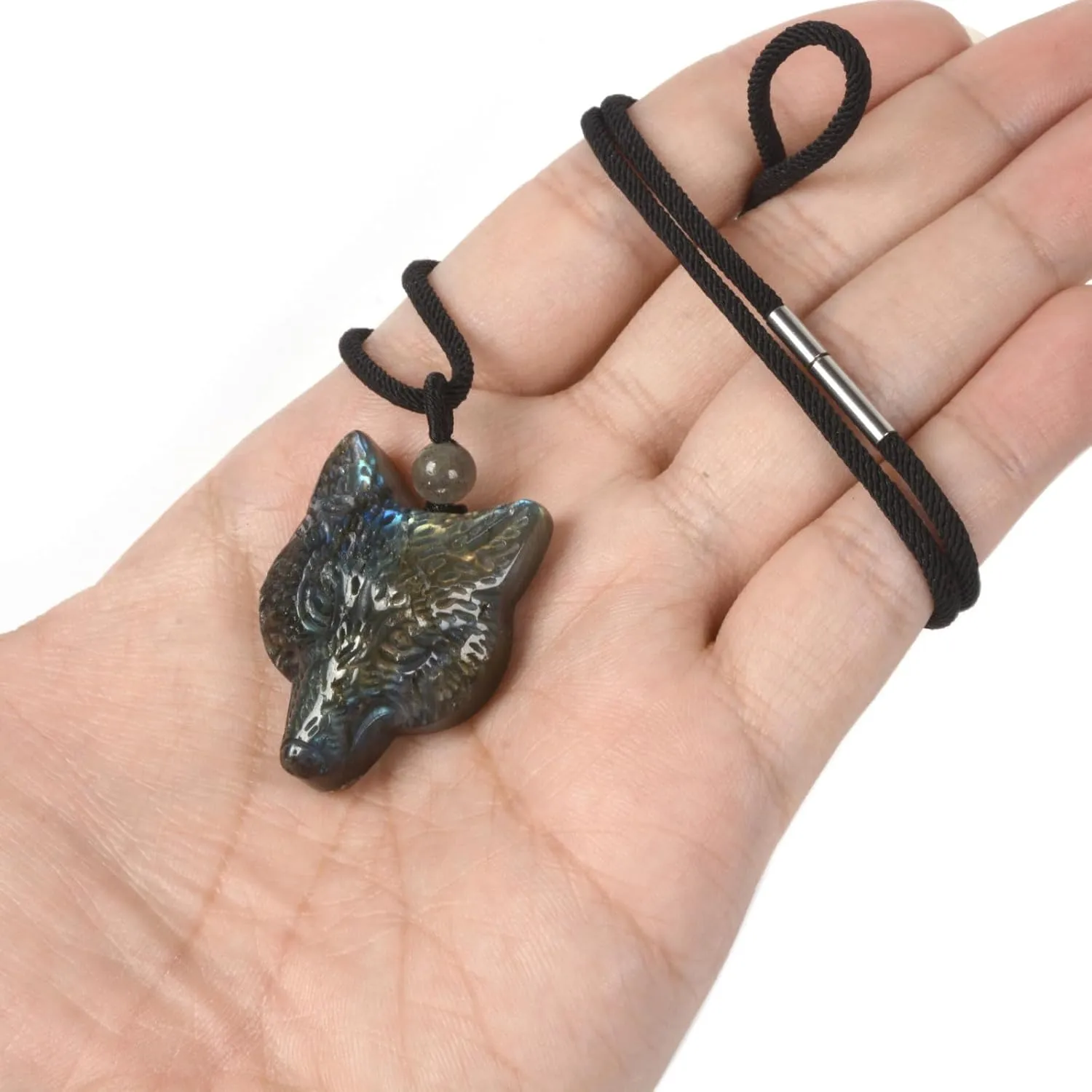 Justinstones Natural Gemstone Carved Wolf Head Reiki Chakra Animal Amulet Pendant Necklace 22 Inch