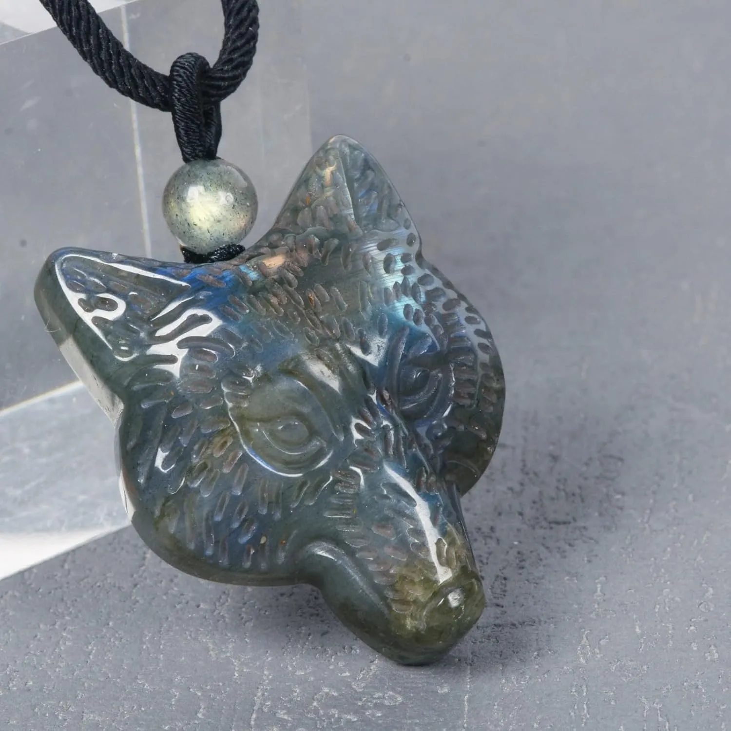 Justinstones Natural Gemstone Carved Wolf Head Reiki Chakra Animal Amulet Pendant Necklace 22 Inch