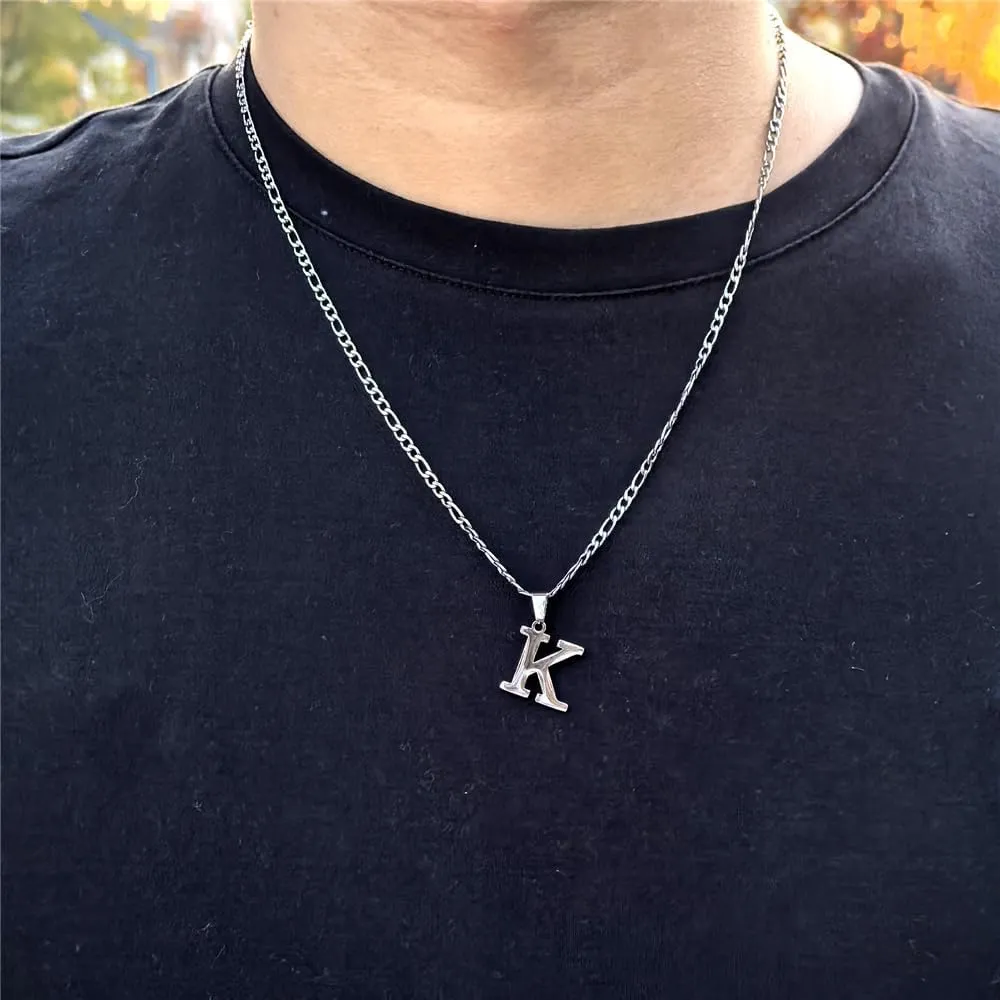 kelistom Gold Initial Necklace for Women Men 14K Gold Silver Tone Stainless Steel Letters Figaro Chain Necklace, Capital Monogram Necklace Alphabets from A-Z