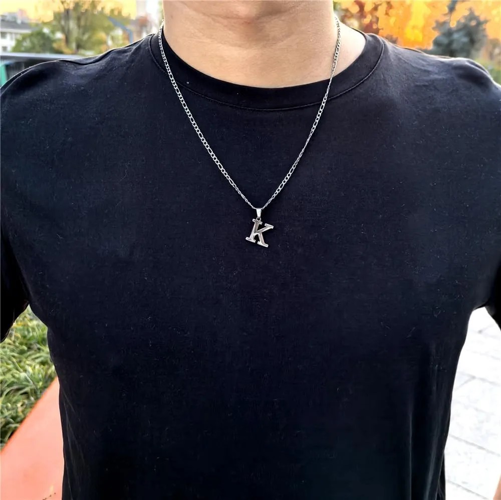 kelistom Gold Initial Necklace for Women Men 14K Gold Silver Tone Stainless Steel Letters Figaro Chain Necklace, Capital Monogram Necklace Alphabets from A-Z