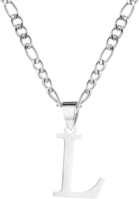 kelistom Gold Initial Necklace for Women Men 14K Gold Silver Tone Stainless Steel Letters Figaro Chain Necklace, Capital Monogram Necklace Alphabets from A-Z