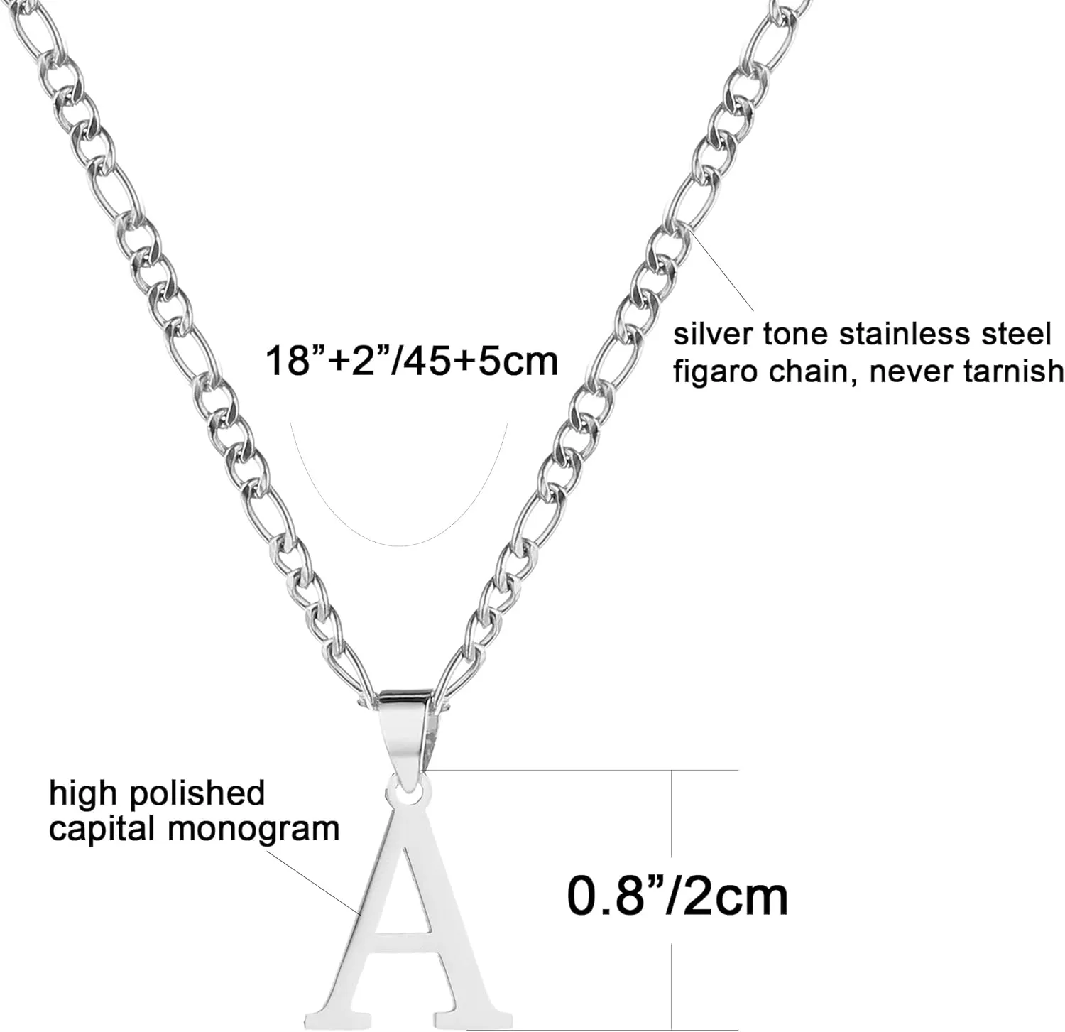 kelistom Gold Initial Necklace for Women Men 14K Gold Silver Tone Stainless Steel Letters Figaro Chain Necklace, Capital Monogram Necklace Alphabets from A-Z