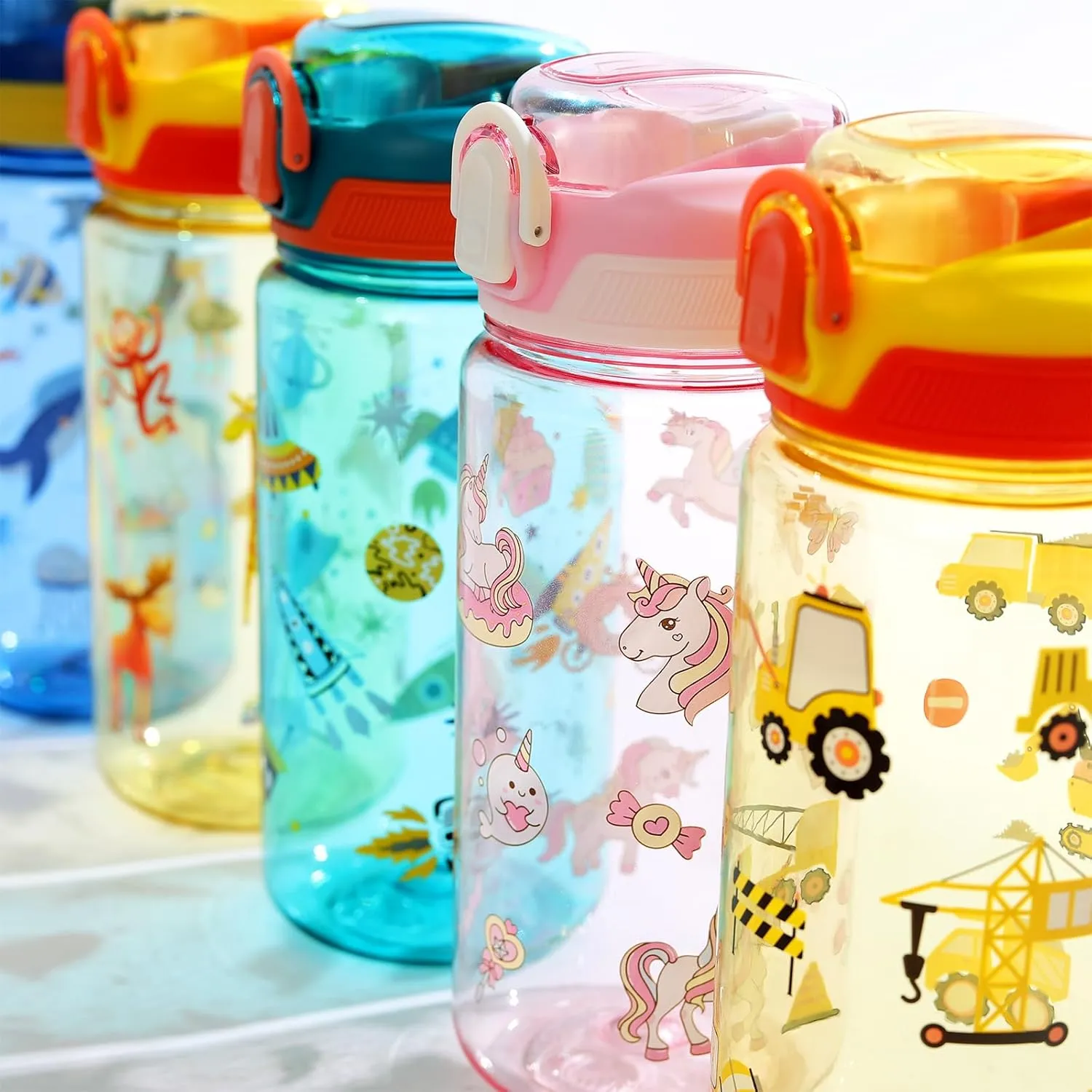 Kids Water Bottle for School or Travel, 20 Oz Durable Plastic Water Bottle with Silicone Straw and Pop-Up Spout Cover, BPA Free & Dishwasher Safe(Dinosaur)