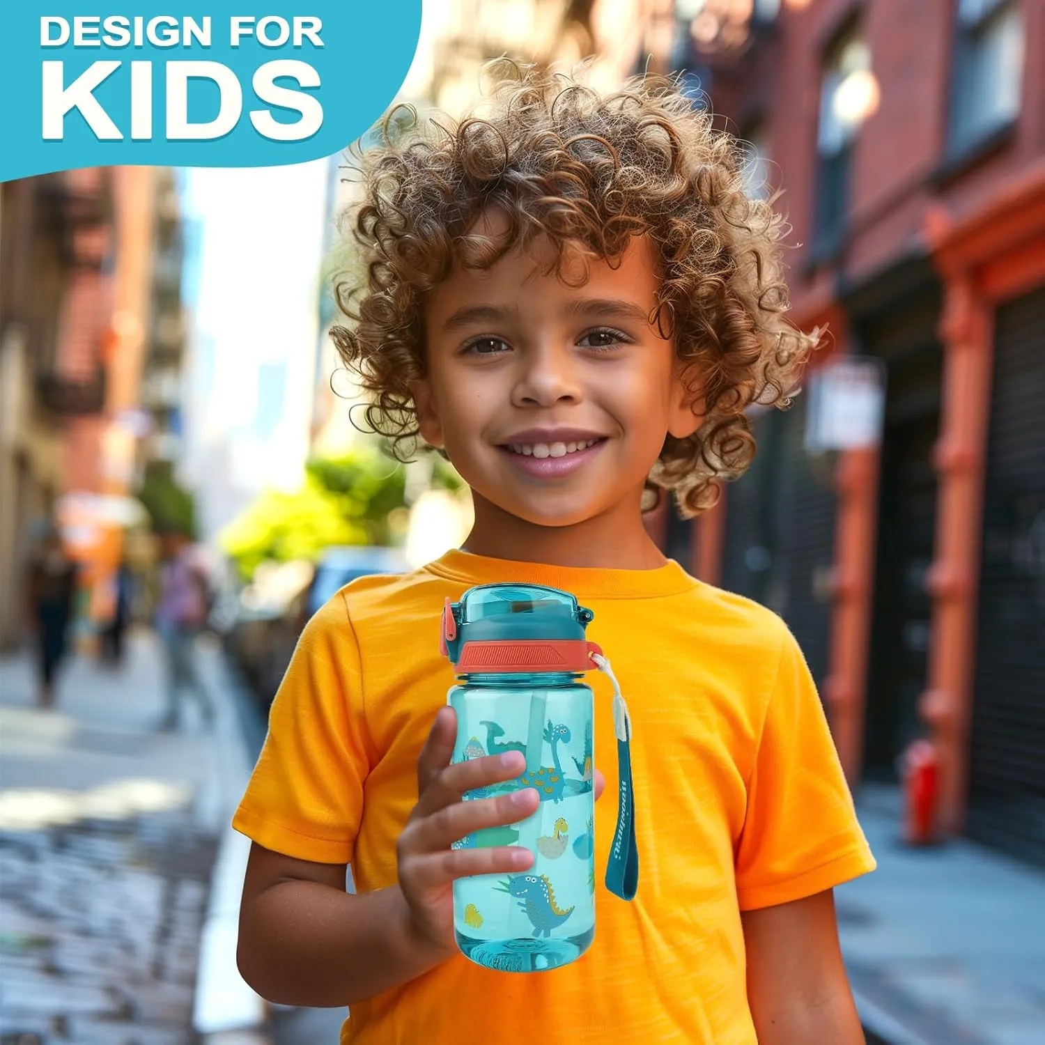 Kids Water Bottle for School or Travel, 20 Oz Durable Plastic Water Bottle with Silicone Straw and Pop-Up Spout Cover, BPA Free & Dishwasher Safe(Dinosaur)