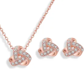 Knot Cubic Zirconia Pendant Necklace And Stud Earrings Set Shinning CZ Stone For Women Girls
