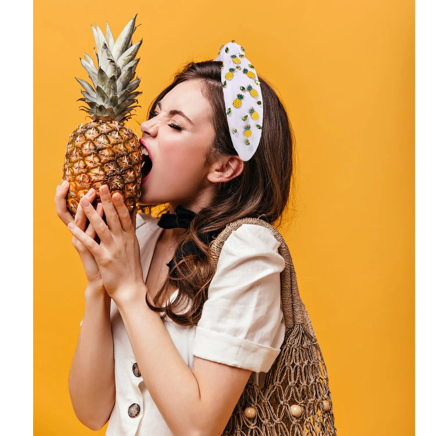 Knot Headband for Women - Fruit Headband with Strawberries & Watermelon - Summer Hair Accessories & Gifts for Women (Fruit E-White)