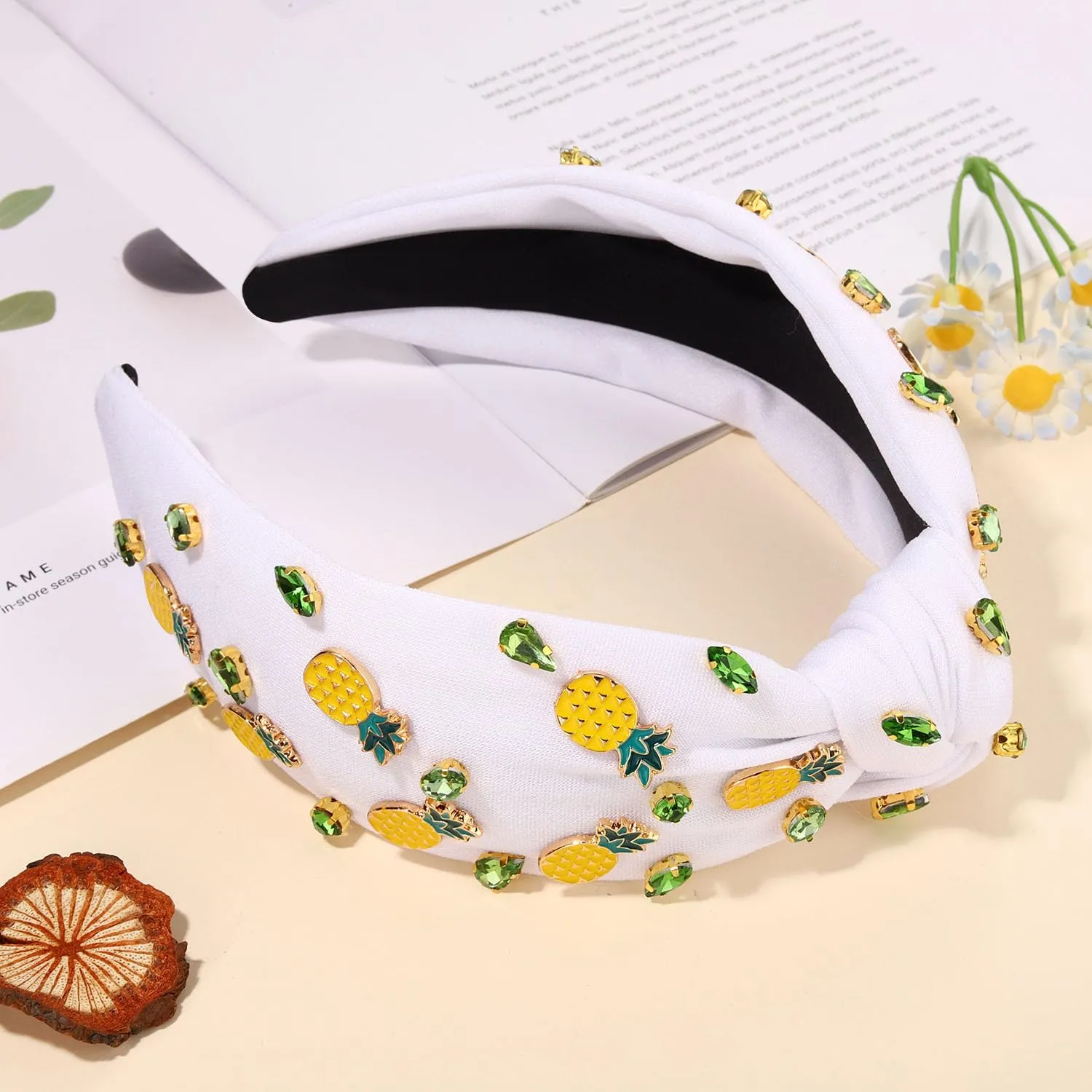 Knot Headband for Women - Fruit Headband with Strawberries & Watermelon - Summer Hair Accessories & Gifts for Women (Fruit E-White)