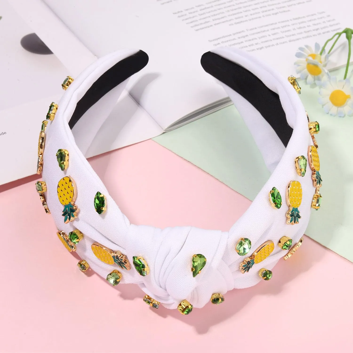 Knot Headband for Women - Fruit Headband with Strawberries & Watermelon - Summer Hair Accessories & Gifts for Women (Fruit E-White)