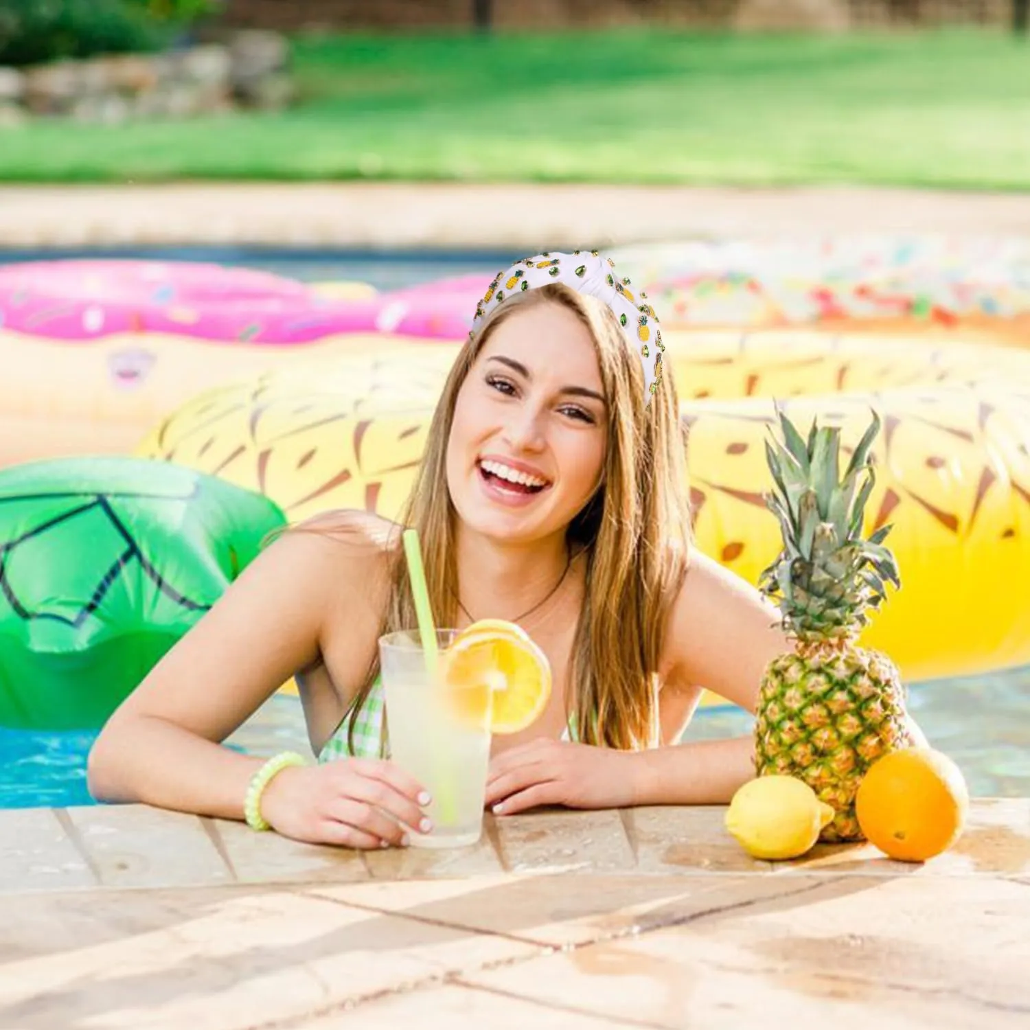 Knot Headband for Women - Fruit Headband with Strawberries & Watermelon - Summer Hair Accessories & Gifts for Women (Fruit E-White)