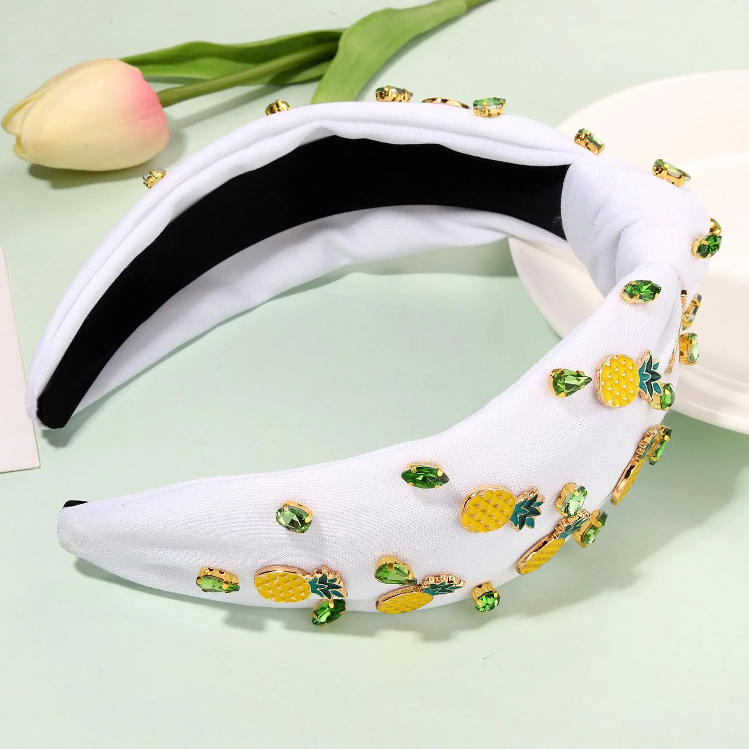 Knot Headband for Women - Fruit Headband with Strawberries & Watermelon - Summer Hair Accessories & Gifts for Women (Fruit E-White)