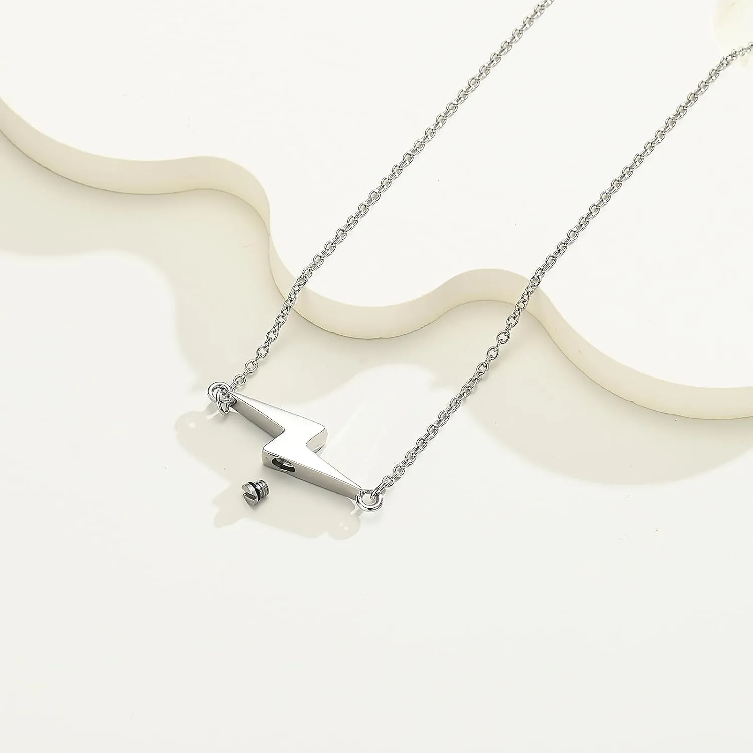 Lightning Urn Necklaces for Ashes Lightning Bolt Cremation Jewelry for Ashes Thunderbolt Keepsake Memorial Necklace for Women Men Ashes Holder Vertical Lightning Urn Pendant
