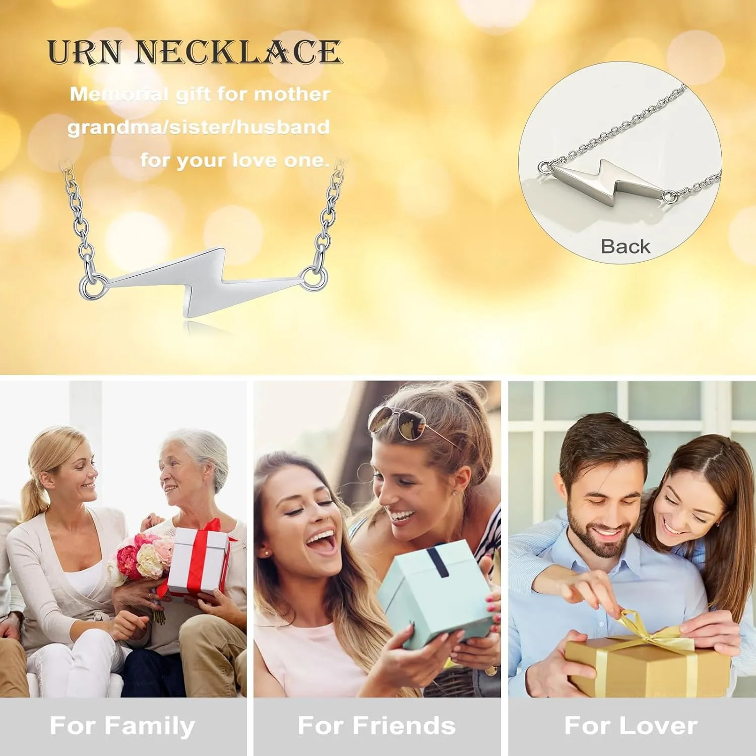 Lightning Urn Necklaces for Ashes Lightning Bolt Cremation Jewelry for Ashes Thunderbolt Keepsake Memorial Necklace for Women Men Ashes Holder Vertical Lightning Urn Pendant