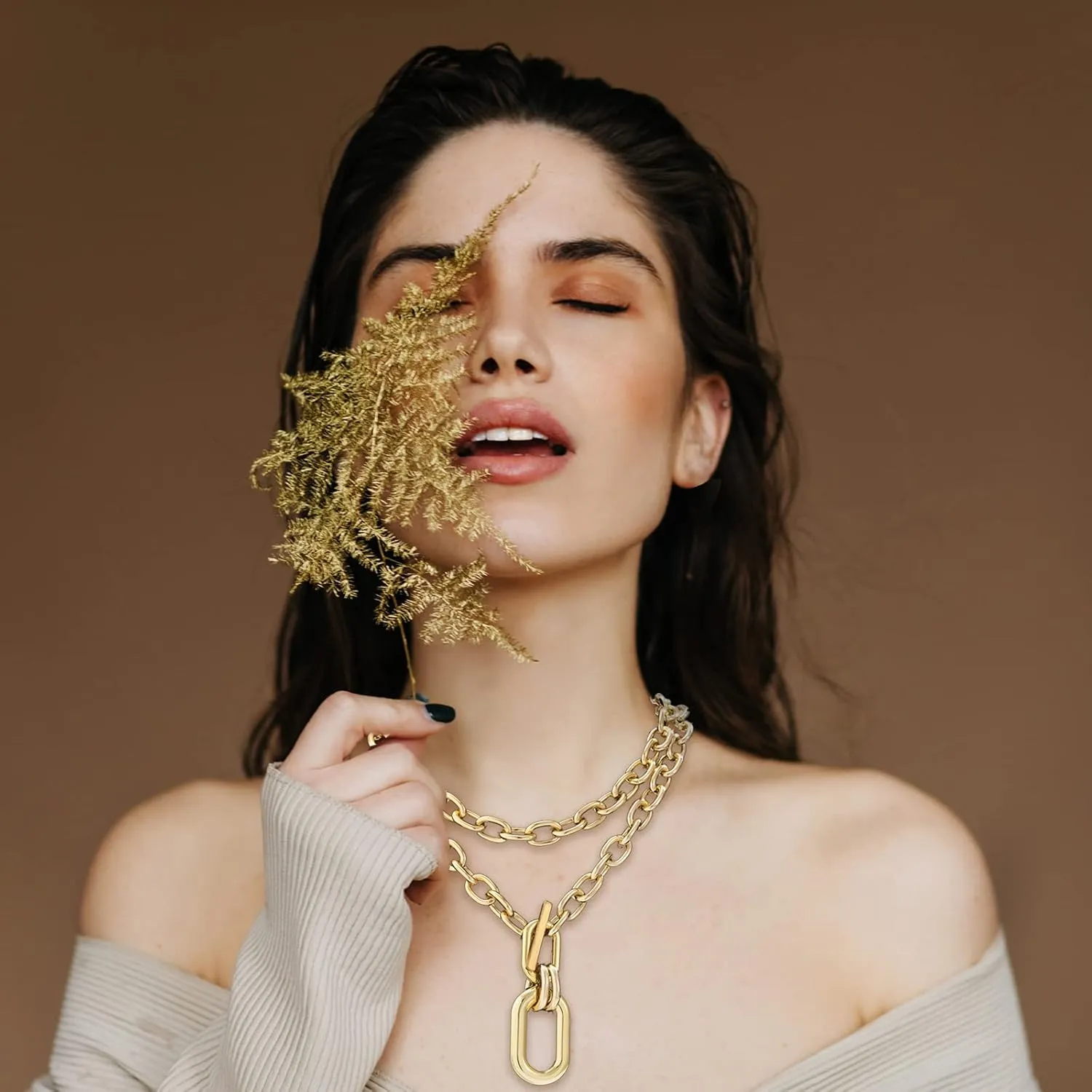 Long tiantian Chunky Gold Necklace Statement Necklace for Women's Jewelry Gold Chain Layered Toggle Clasp Necklaces Gifts
