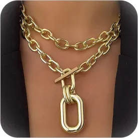 Long tiantian Chunky Gold Necklace Statement Necklace for Women's Jewelry Gold Chain Layered Toggle Clasp Necklaces Gifts