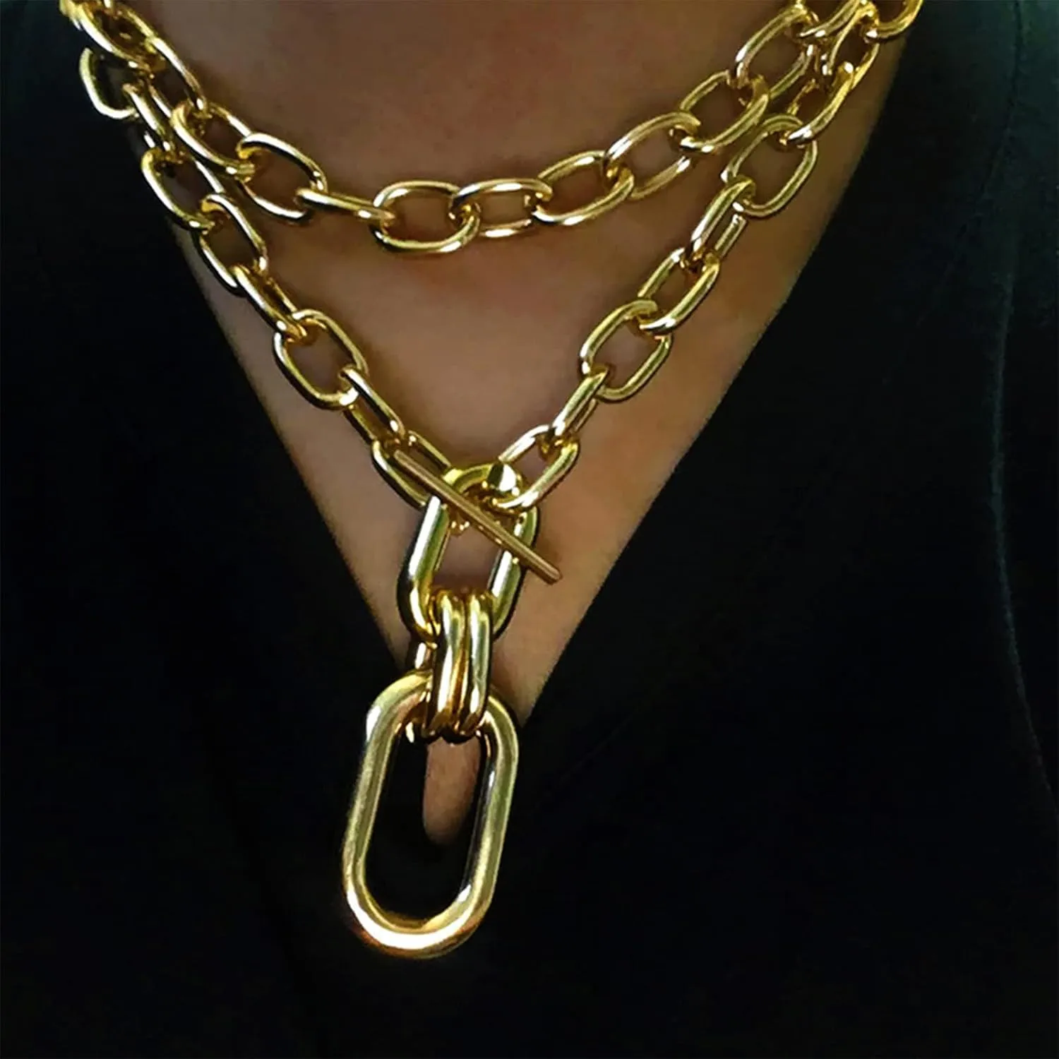 Long tiantian Chunky Gold Necklace Statement Necklace for Women's Jewelry Gold Chain Layered Toggle Clasp Necklaces Gifts