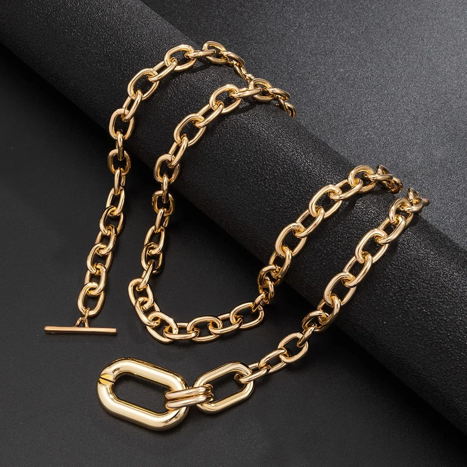 Long tiantian Chunky Gold Necklace Statement Necklace for Women's Jewelry Gold Chain Layered Toggle Clasp Necklaces Gifts