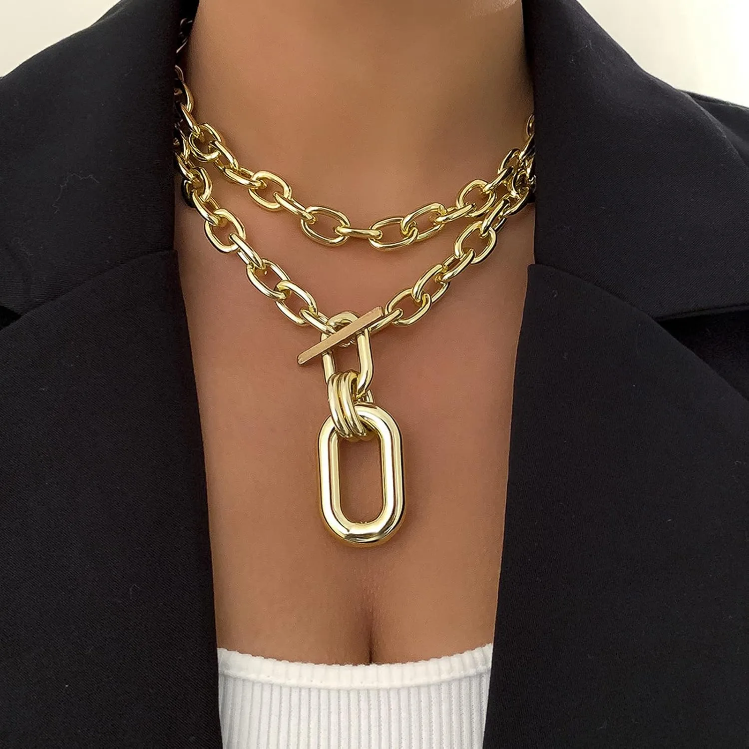 Long tiantian Chunky Gold Necklace Statement Necklace for Women's Jewelry Gold Chain Layered Toggle Clasp Necklaces Gifts
