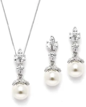 Mariell Ivory Pearl Necklace and Drop Earrings Bridal and Wedding Jewelry Set for Women, Brides, Bridesmaids or Mother of The Bride, Perfect Jewelry Gift for Women