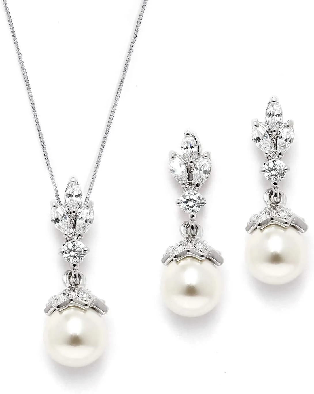 Mariell Ivory Pearl Necklace and Drop Earrings Bridal and Wedding Jewelry Set for Women, Brides, Bridesmaids or Mother of The Bride, Perfect Jewelry Gift for Women