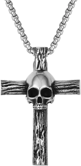 Mens Cross Skull Necklace Stainless Steel Vintage Punk Cross Pendant Necklaces for Men Halloween Memento Skull Jewelry Gift