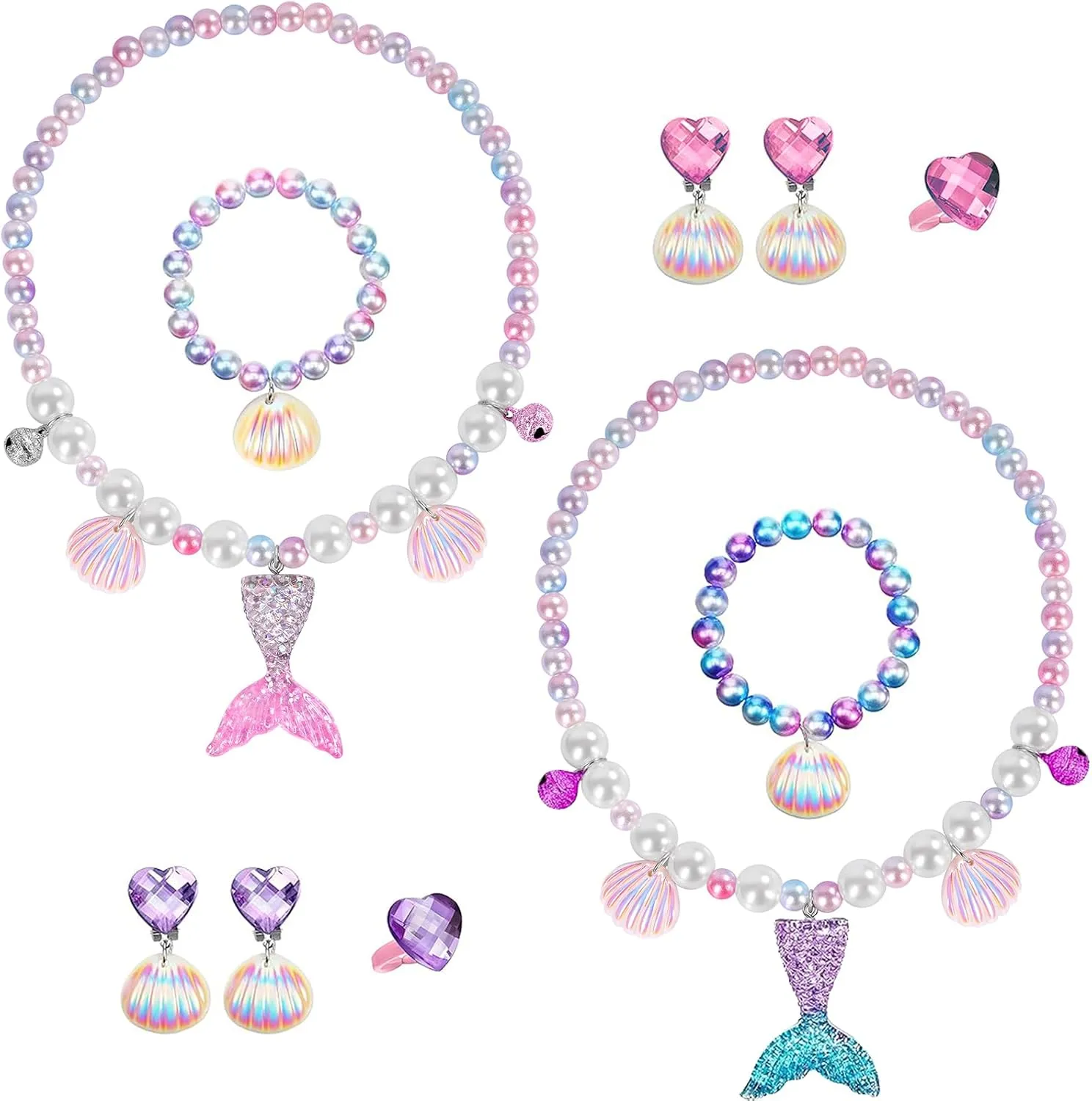 Mermaid Necklace Bracelet Set Mermaid Jewelry Kit Included Shell Necklace Bracelet Ring Earrings Accessories