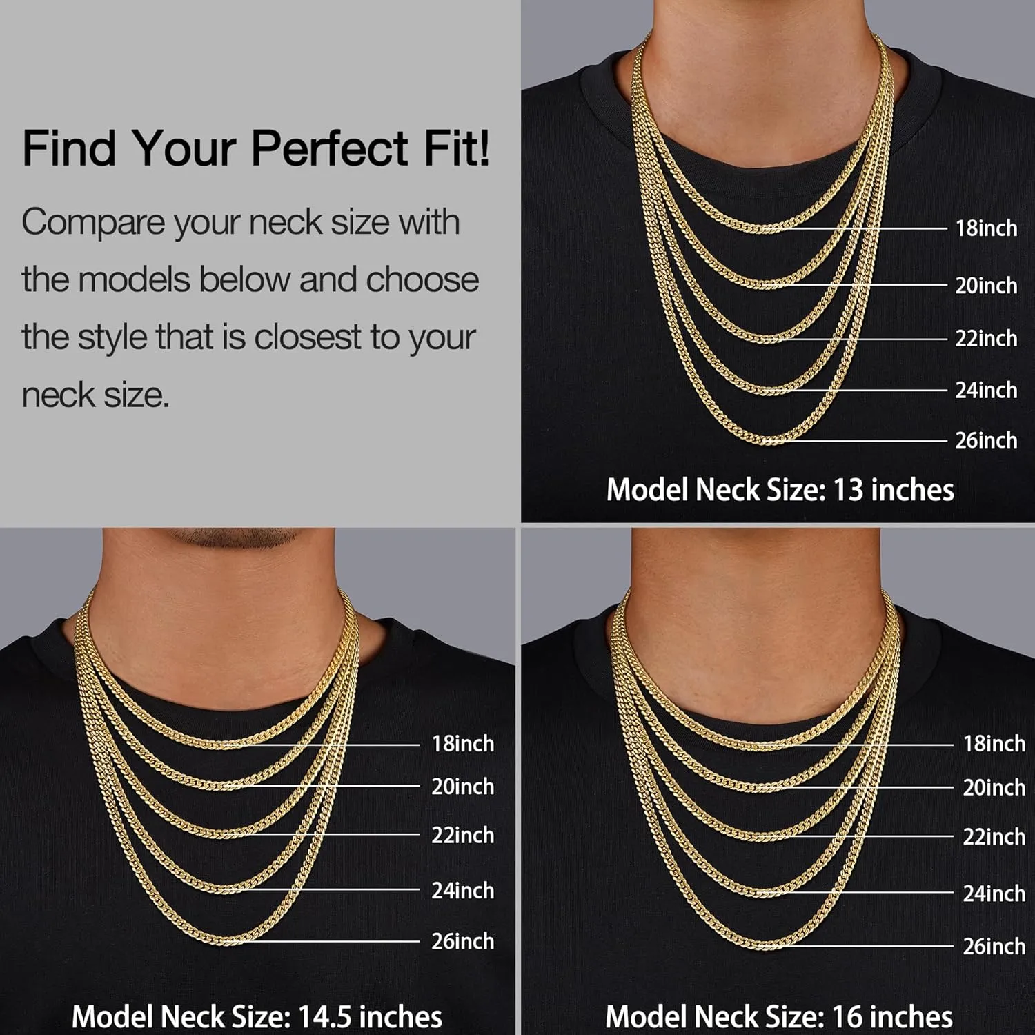 Momlovu Fathers Day Gifts Gold Chain Silver Chain for Men Boys, 4mm/6mm Non-Tarnish 18K Gold-Plated Cuban Link Chain, Cool Men's Necklace Chain 18/20/22/24/26 Inch, Durable Lobster Clasp