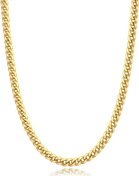 Momlovu Fathers Day Gifts Gold Chain Silver Chain for Men Boys, 4mm/6mm Non-Tarnish 18K Gold-Plated Cuban Link Chain, Cool Men's Necklace Chain 18/20/22/24/26 Inch, Durable Lobster Clasp