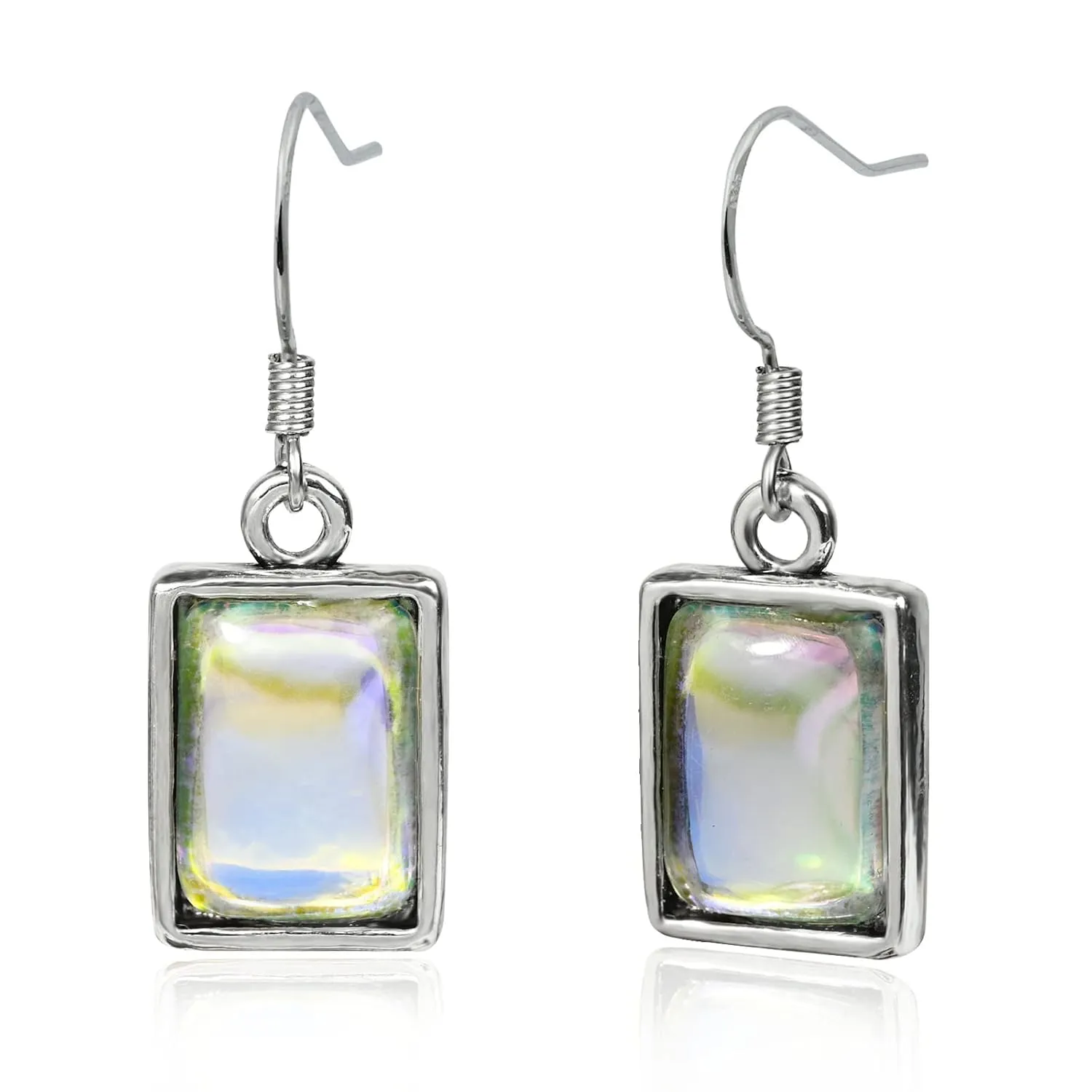 Moonstone Dangle Earrings 925 Sterling Silver Earrings Rectangle Gemstone Drop Earrings Hypoallergenic Handmade Dangle Earrings for Women Trendy Fashion