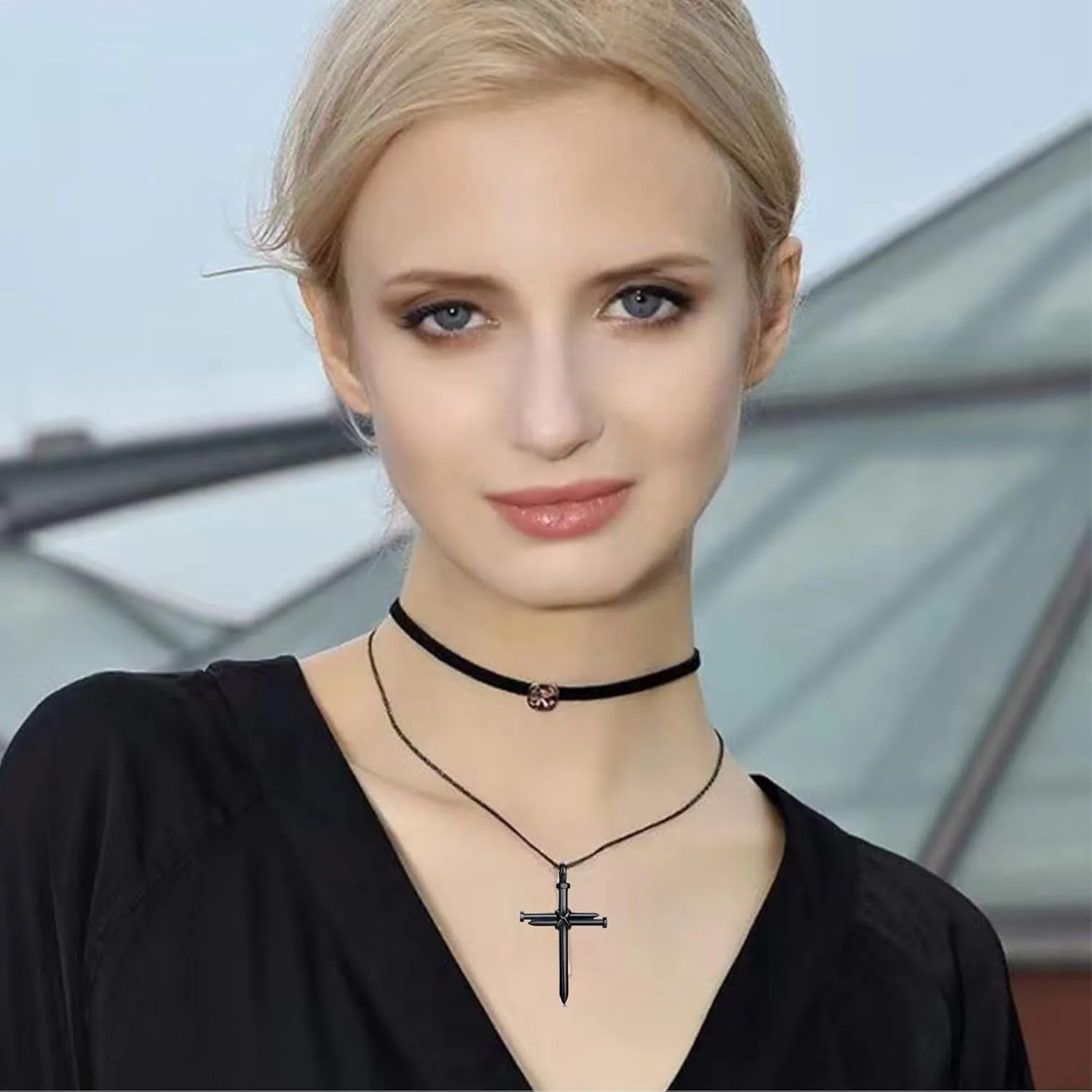 Nail Cross Necklace for Men Stainless Steel Vintage Polished Black Gold Silver Nail Cross Pendant Chain Cross Necklace Christian Jesus Jewelry Gifts