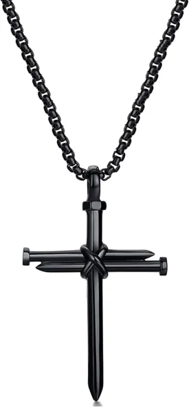 Nail Cross Necklace for Men Stainless Steel Vintage Polished Black Gold Silver Nail Cross Pendant Chain Cross Necklace Christian Jesus Jewelry Gifts