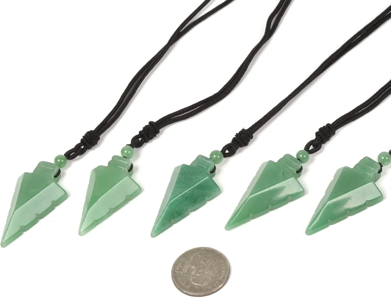 Natural Gemstone 47mm Arrowhead Flatback Spearhead Healing Stone Crystal Amulet Pendant Adjustable Braided Cord Necklace 18 to 28 Inch