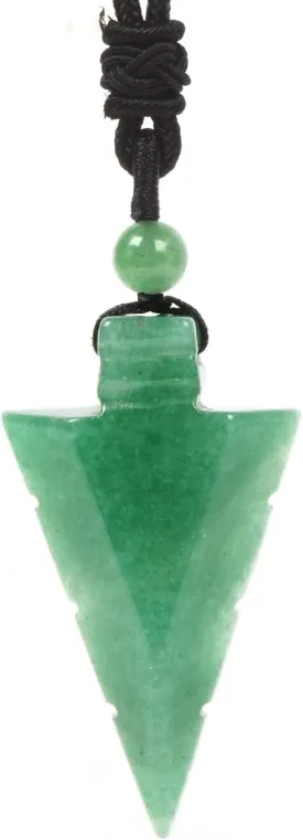 Natural Gemstone 47mm Arrowhead Flatback Spearhead Healing Stone Crystal Amulet Pendant Adjustable Braided Cord Necklace 18 to 28 Inch
