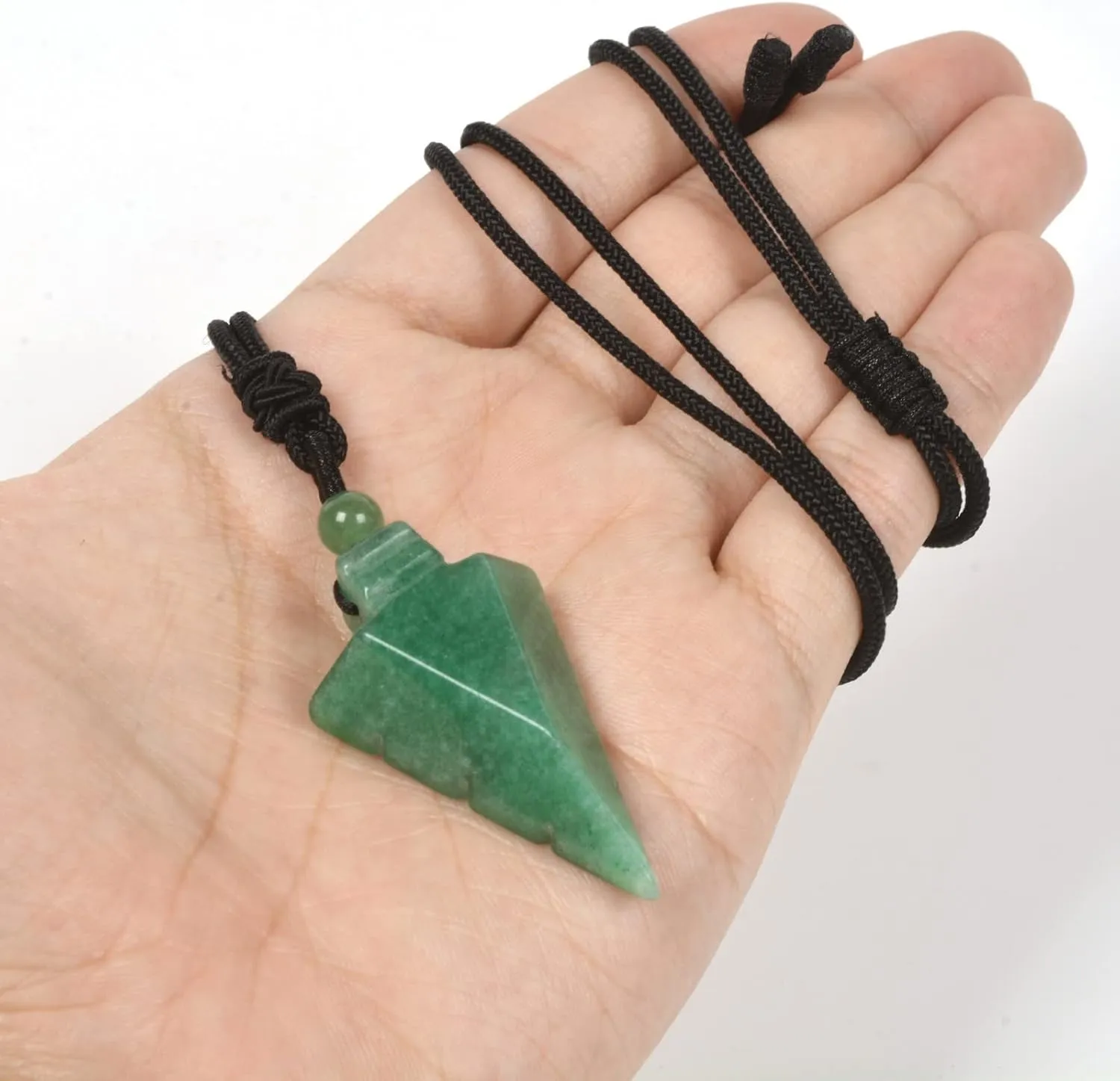 Natural Gemstone 47mm Arrowhead Flatback Spearhead Healing Stone Crystal Amulet Pendant Adjustable Braided Cord Necklace 18 to 28 Inch