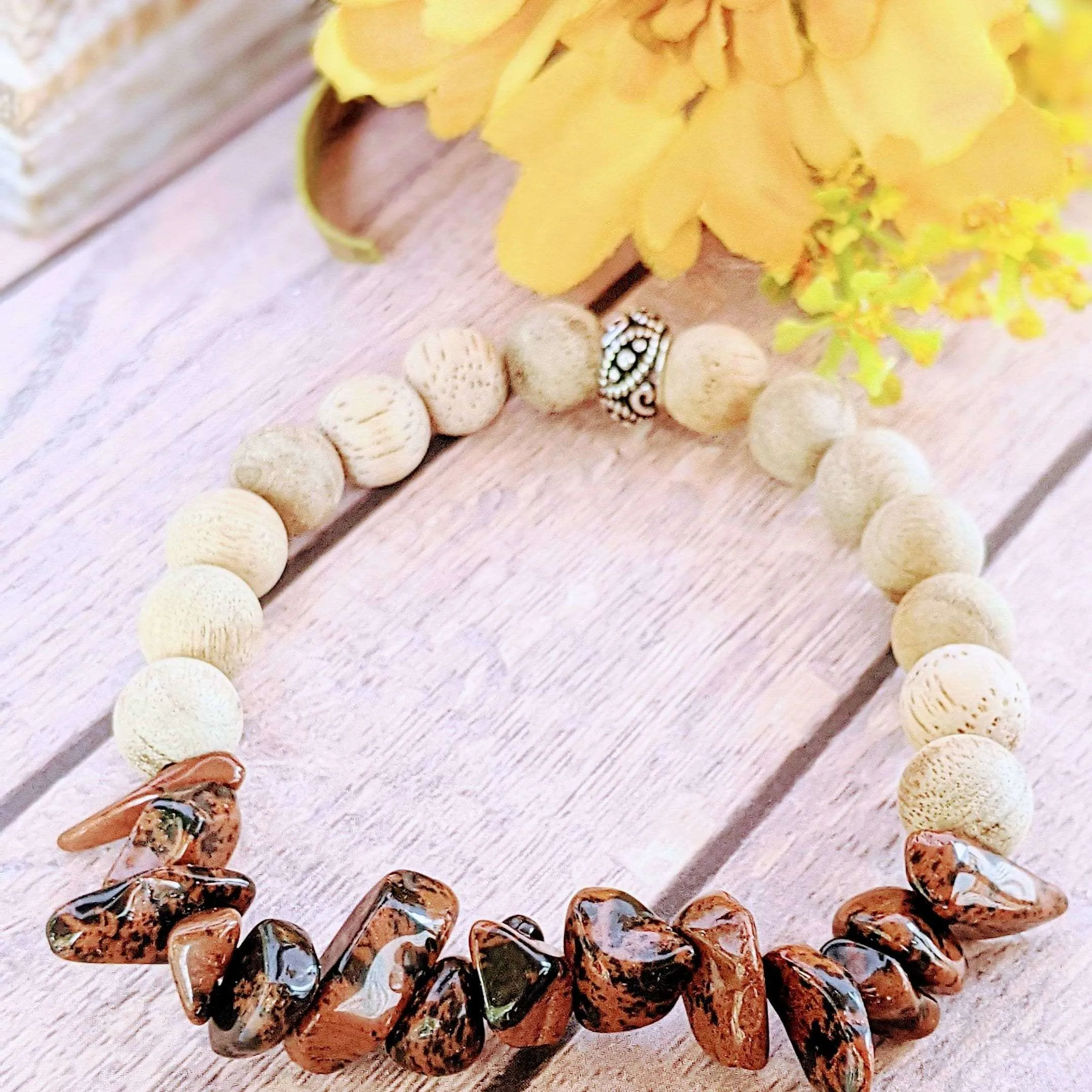 Natural Mahogany Obsidian Gemstone Chip Diffuser-Strength Bracelet