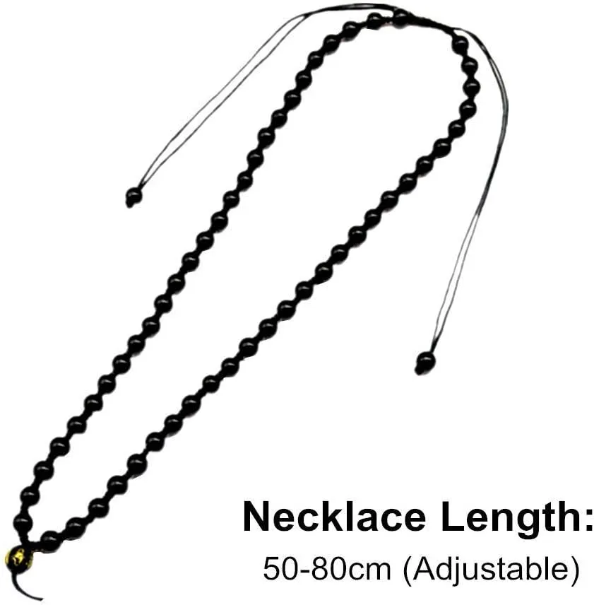 Natural Obsidian Necklace Lucky Amulet Protection Pendant with Adjustable Bead Chain Black Crystal Talisman Spiritual Jewelry Gift for Men Women