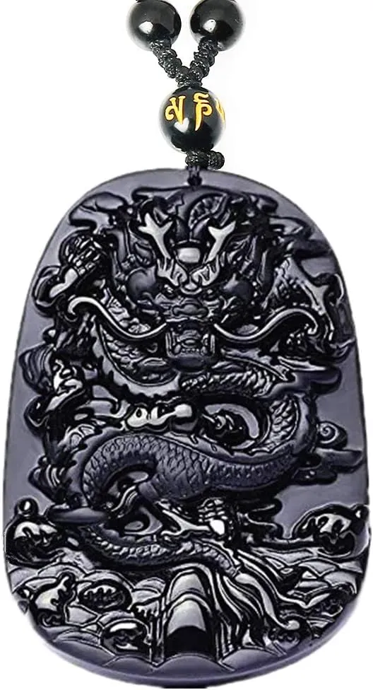 Natural Obsidian Necklace Lucky Amulet Protection Pendant with Adjustable Bead Chain Black Crystal Talisman Spiritual Jewelry Gift for Men Women