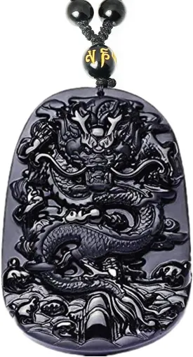 Natural Obsidian Necklace Lucky Amulet Protection Pendant with Adjustable Bead Chain Black Crystal Talisman Spiritual Jewelry Gift for Men Women
