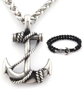 Nautical Rope And Anchor Necklace Stainless Steel Pendant Keel Chain Anchor Jewelry Accessory Men Women