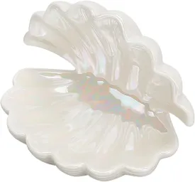 NBEADS Shell Shape Ceramic Jewelry Tray, White Shell Trinket Dish Ceramic Ring Earring Holder Ocean-themed Decorative Trinket Plate for Rings Earrings Necklaces Bracelet Jewelry Watch Keys