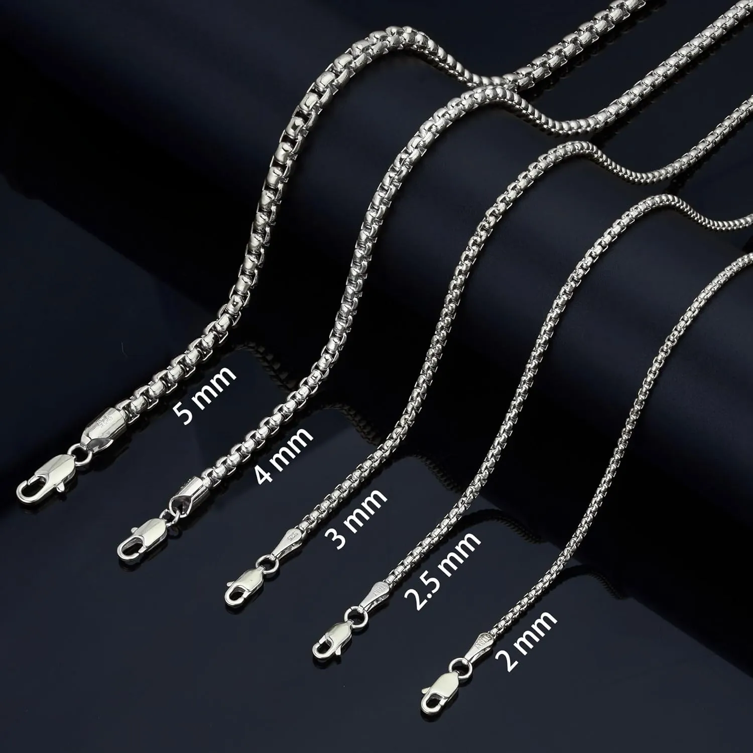nometo Solid 925 Sterling Silver Box Chain Rope Chain Lobster Clasp Silver Chain for Men Silver Necklace Chain for Women 16/18/20/22/24/26/30 Inches