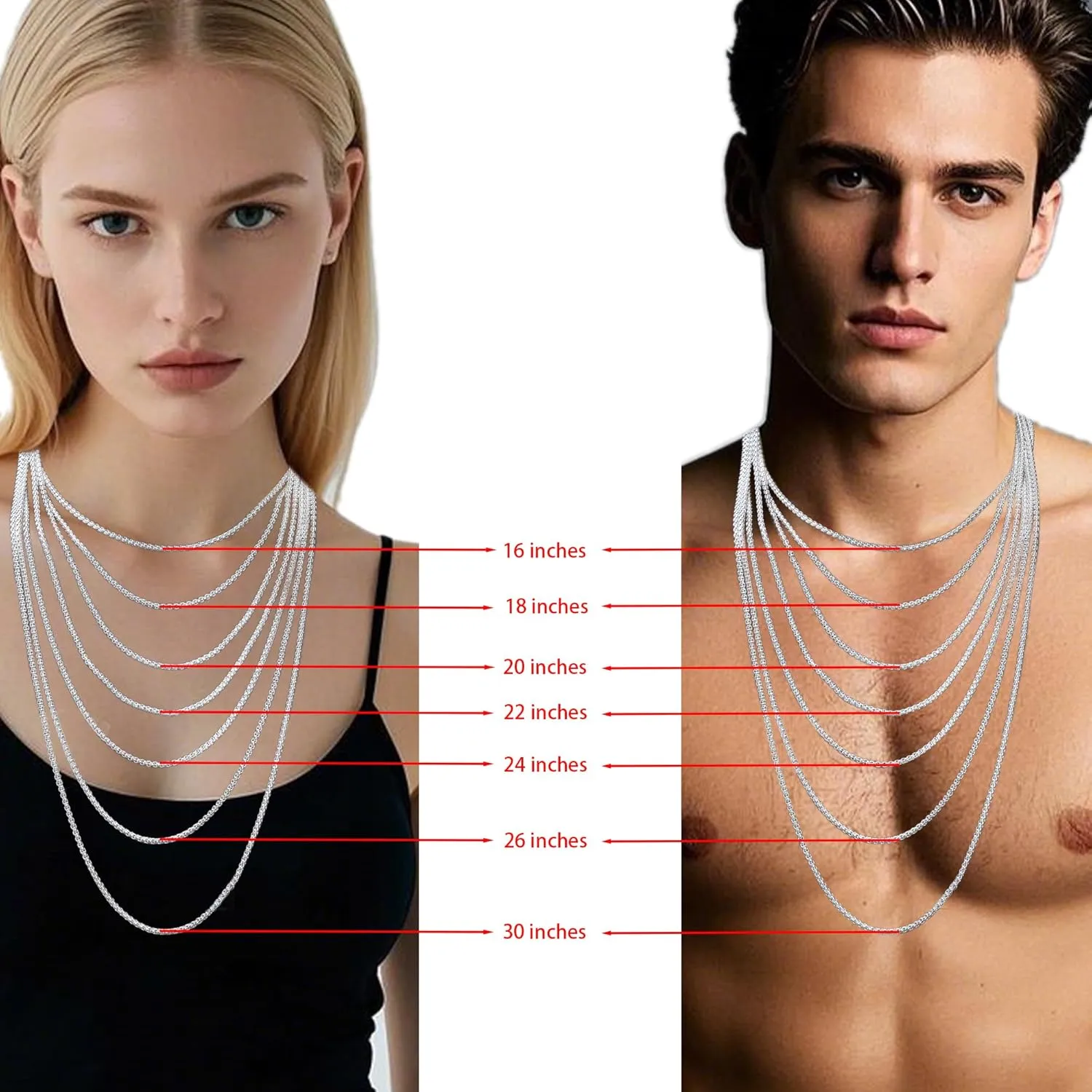 nometo Solid 925 Sterling Silver Box Chain Rope Chain Lobster Clasp Silver Chain for Men Silver Necklace Chain for Women 16/18/20/22/24/26/30 Inches