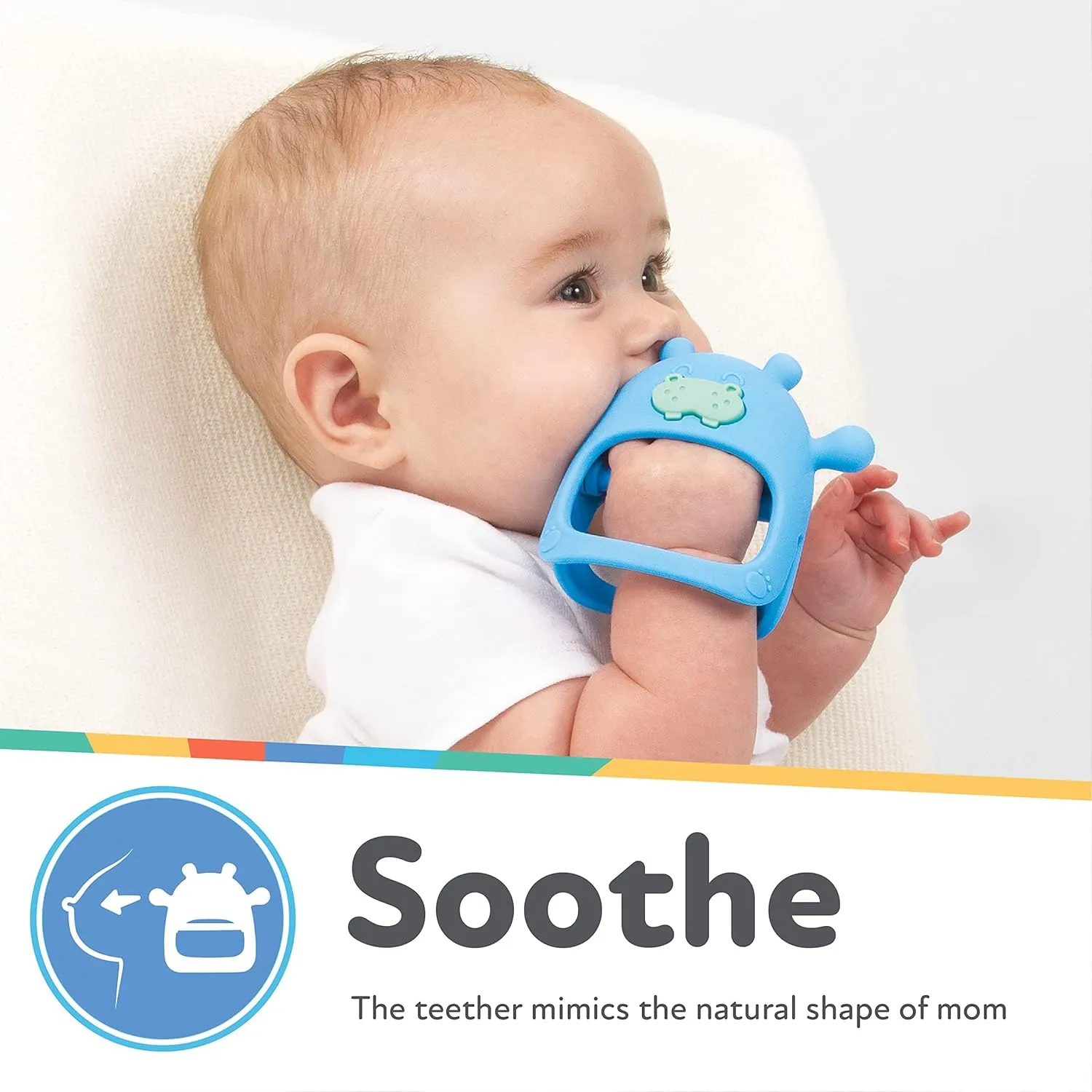 Nuby Silicone Wrist Teething Mitten - Baby Teether Ring - 3  Months - Hippo
