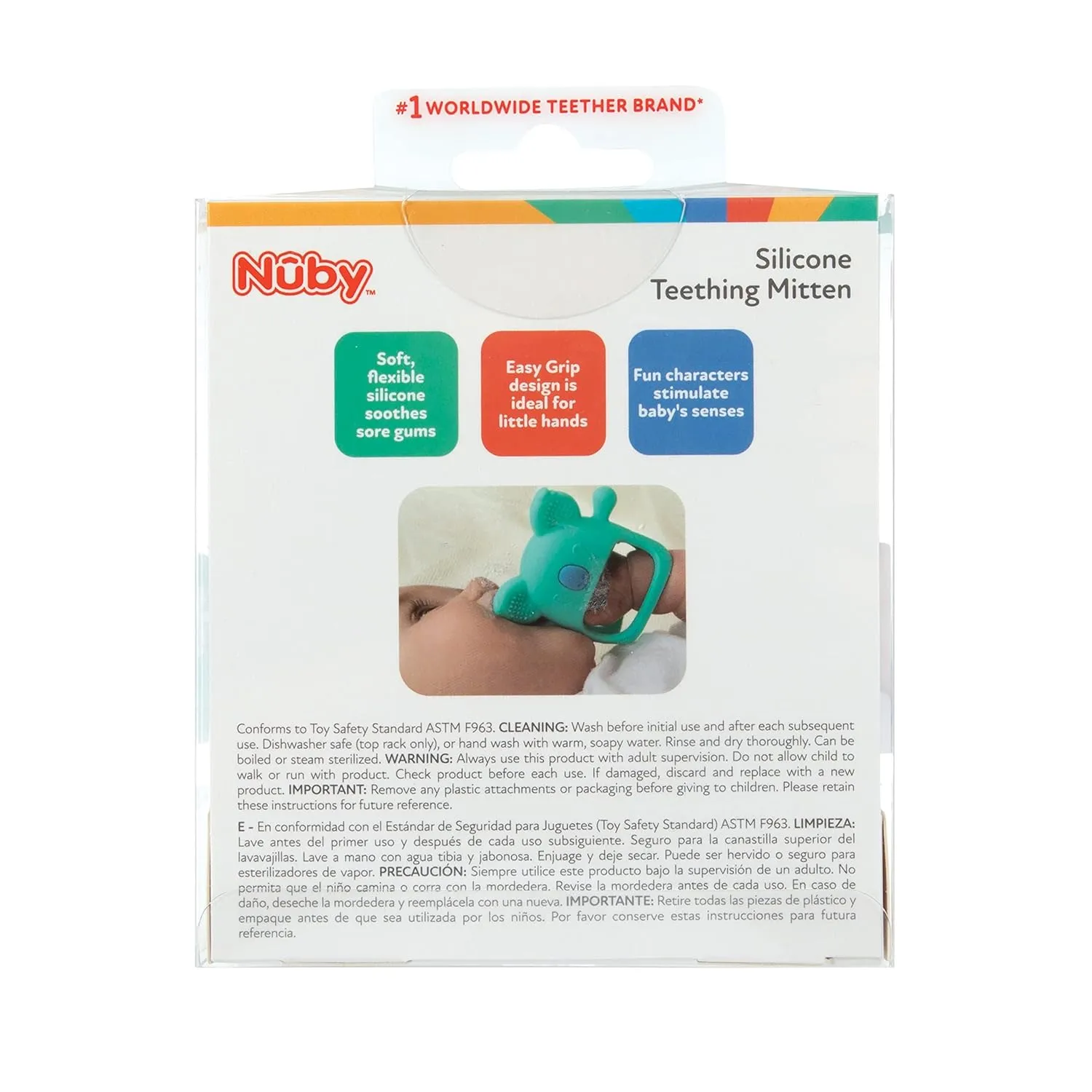 Nuby Silicone Wrist Teething Mitten - Baby Teether Ring - 3  Months - Hippo