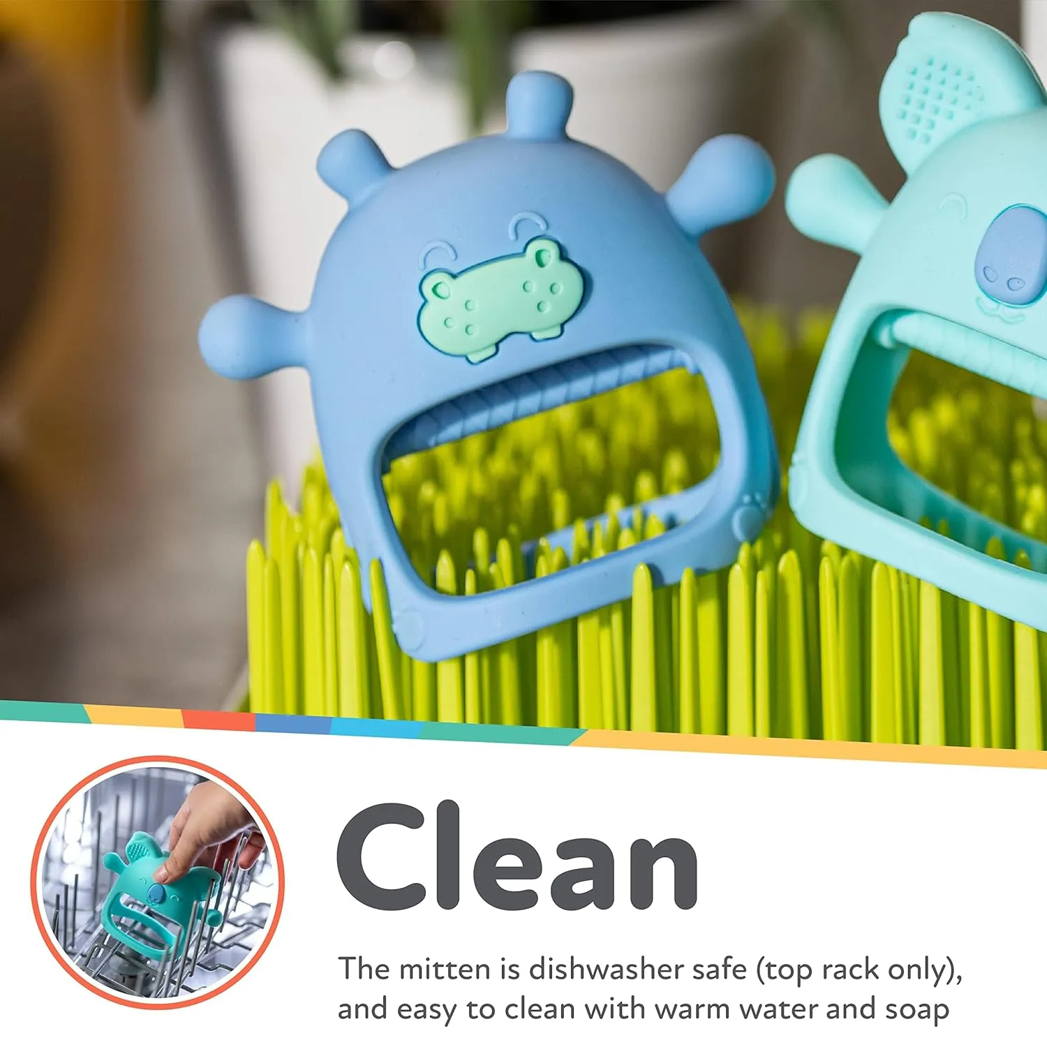 Nuby Silicone Wrist Teething Mitten - Baby Teether Ring - 3  Months - Hippo