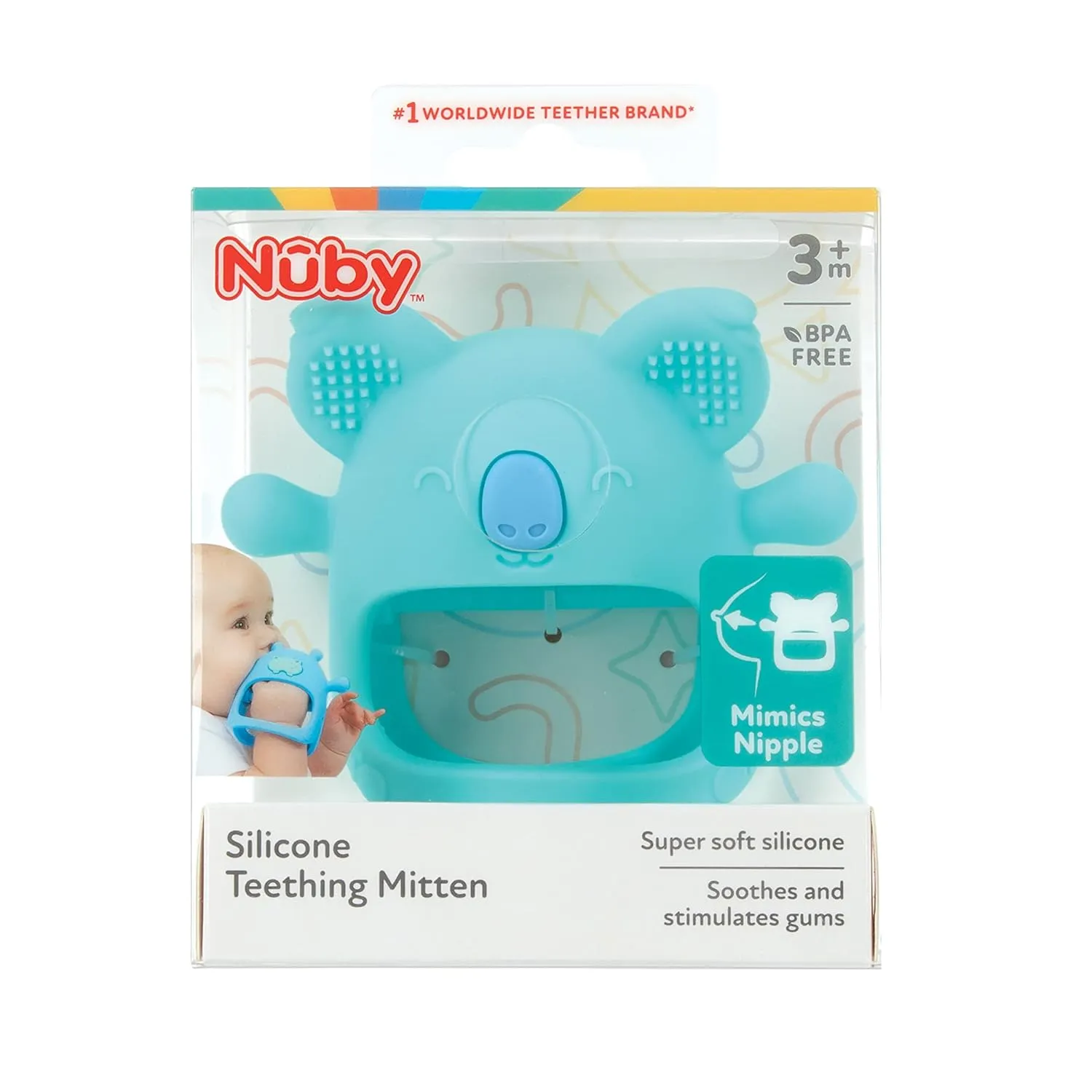 Nuby Silicone Wrist Teething Mitten - Baby Teether Ring - 3  Months - Hippo
