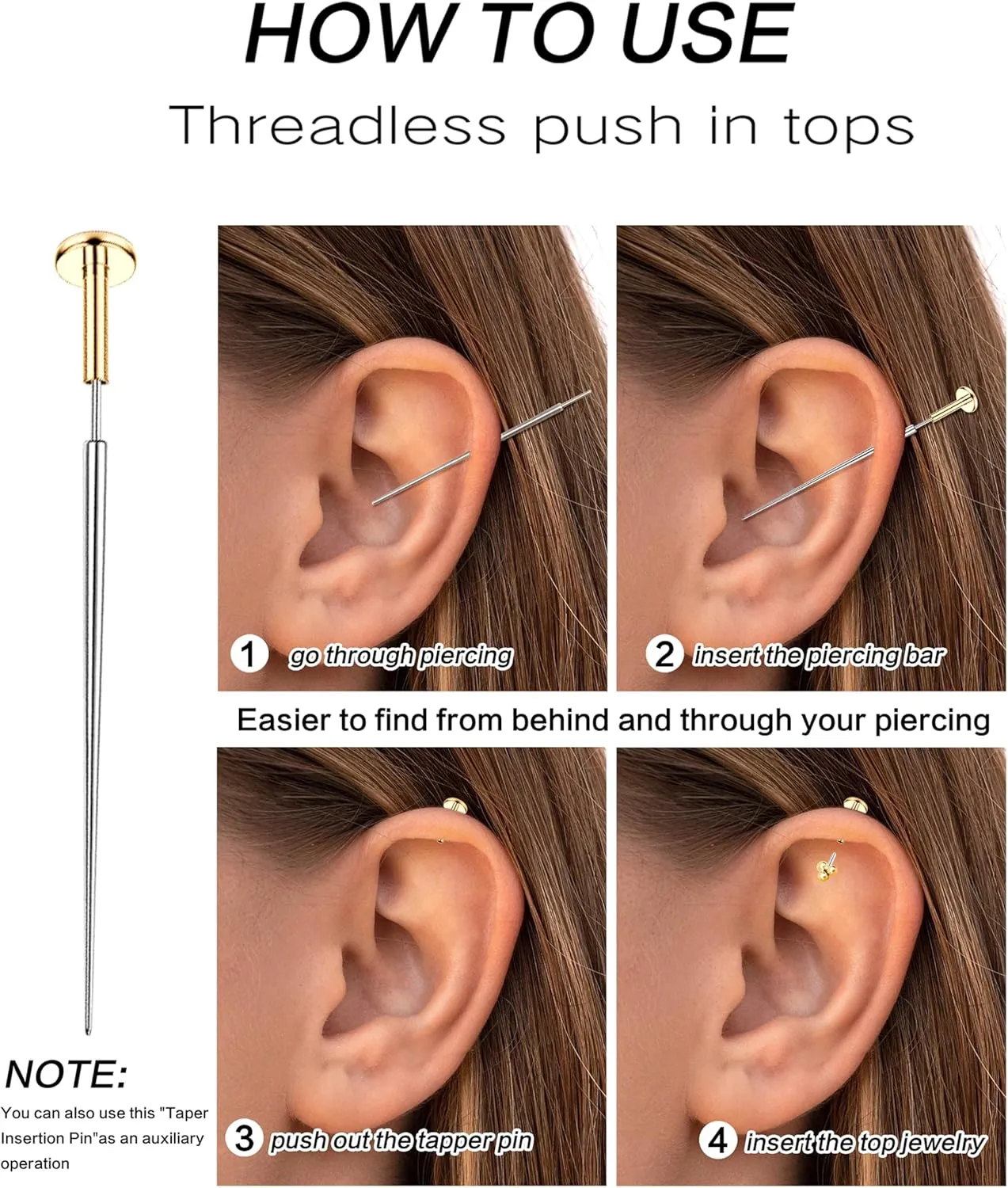 ORAZIO Push in Stud Earrings, 20G 18G Flat Back Earrings,Hypoallergenic Threadless Stud Multi-Pack, 14K Gold Plated 316L Surgical Steel Earring Sets, Push-in Cartilage Helix Tragus Nose Piercing Jewelry for Women