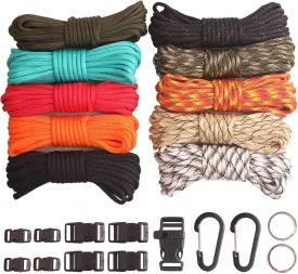 Paracord,Paracord 550 Combo Crafting Kits with 5 Types Buckles,20 Feet Each Paracord Rope (Light Rainbow Set 200feet) (C-Set)