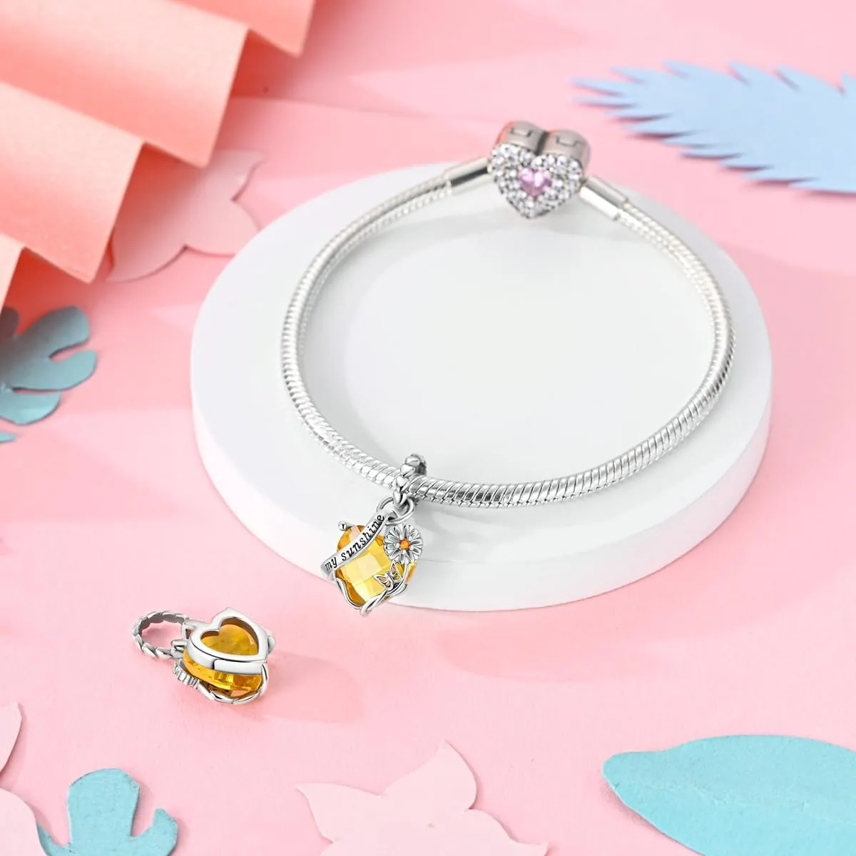 Parmuz 925 Sterling Silver Charms for Bracelet Woman Love Heart Evil Eye Daisy Flower Pendant Beads for Necklace Dog Cat Charm Jewelry Gift for Her